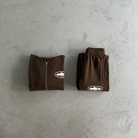 Corteiz Island Puff Print Set Brown Tracksuit